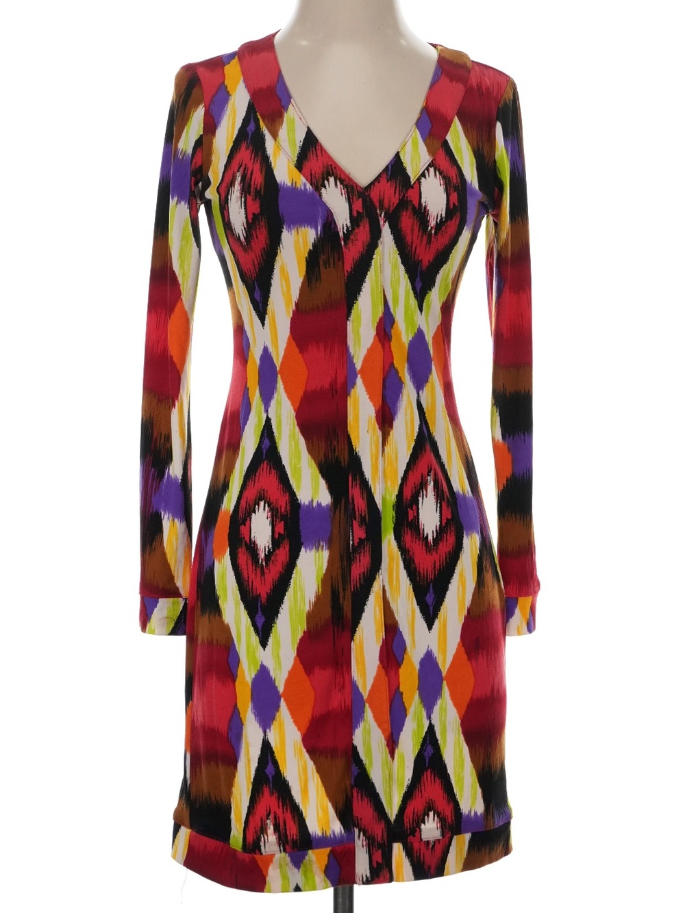 Rubber Ducky Productions Multicolor Ikat Bodycon V Neck Mini Dress Size Small